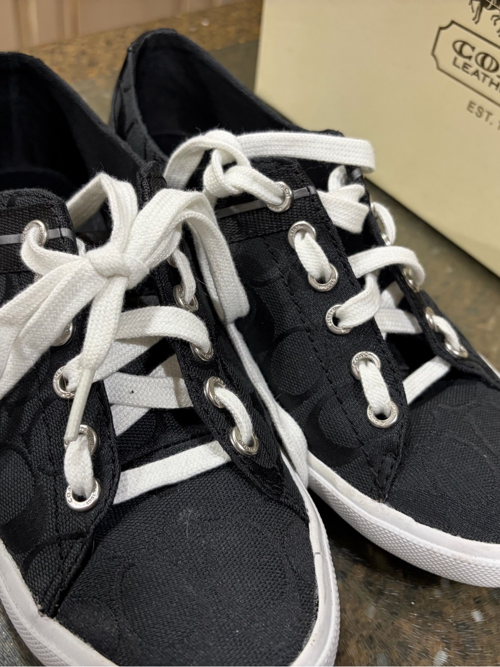 Coach Black Signature Canvas Sneakers with White Laces - Picture 4 of 6